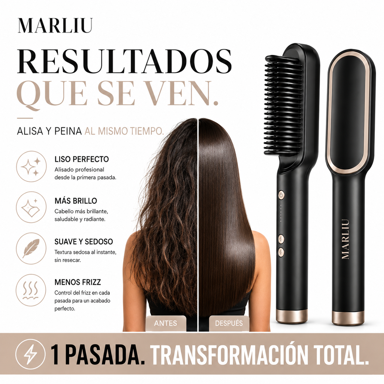 Marliu LisoPerfecto™ | Cepillo Alisador Antifrizz